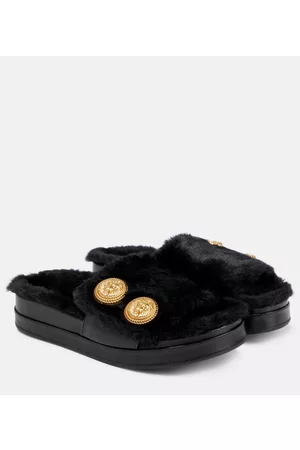 Balmain Leather and faux fur sandals