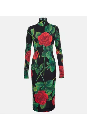 Dolce & Gabbana Floral turtleneck jersey midi dress