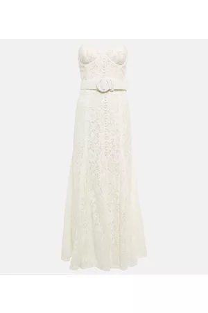 Costarellos Sharie belted lace bustier gown