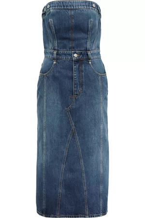 Alexander McQueen Women Midi Dresses - Denim bustier midi dress