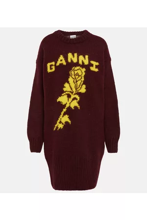 Ganni Oversized logo wool sweater dress
