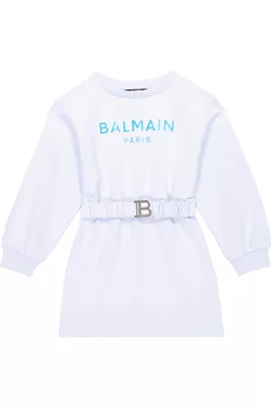 Balmain Logo belted cotton sweatshirt dress