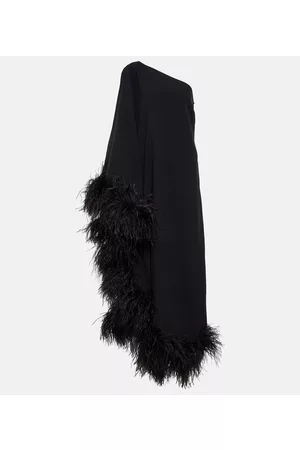 ‎Taller Marmo‎ Feather-trimmed one-shoulder gown