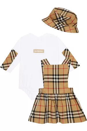 Burberry Baby Vintage Check bodysuit, bucket hat, and dress