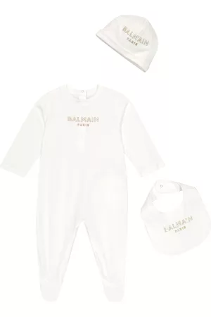 Balmain Rompers - Baby cotton onesie, cap and bib set