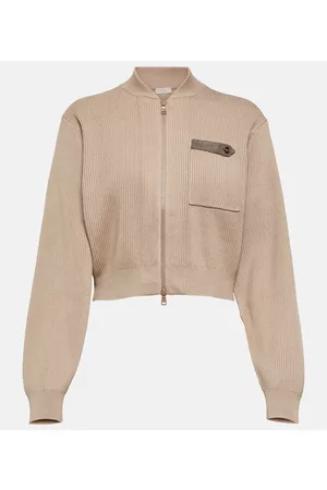 Brunello Cucinelli Women Zip-up Hoodies - Cotton zip-up sweater