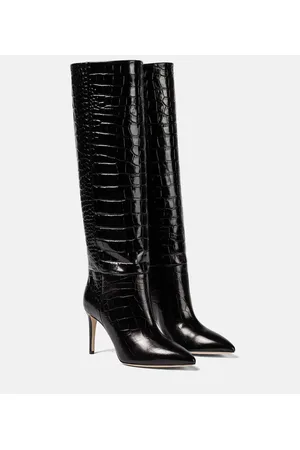 PARIS TEXAS Slouchy Lizard-Embossed Leather Mid-Calf Boots