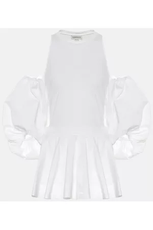 Alexander McQueen Women Strapless Tops - Off-shoulder cotton-poplin top