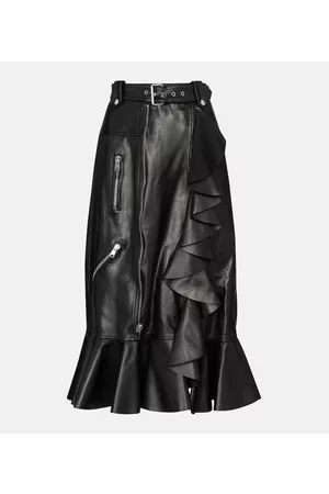 Alexander McQueen Women Leather Skirts - High-rise leather midi skirt