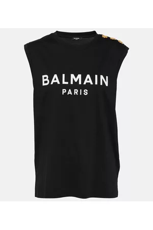 Balmain Women Tank Tops - Logo cotton jersey tank top