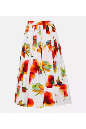 Alexander McQueen Women Midi Skirts - Floral cotton midi skirt