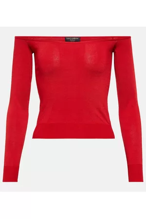 Dolce & Gabbana Women Strapless Tops - Portofino off-shoulder cropped sweater