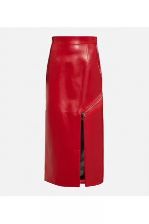 Alexander McQueen Women Leather Skirts - Asymmetric leather midi skirt