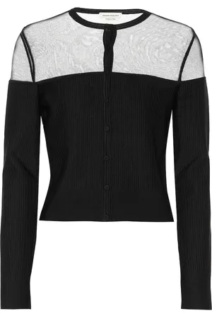 Alexander McQueen Women Sweatshirts - Silk-trimmed ribbed-knit cardigan
