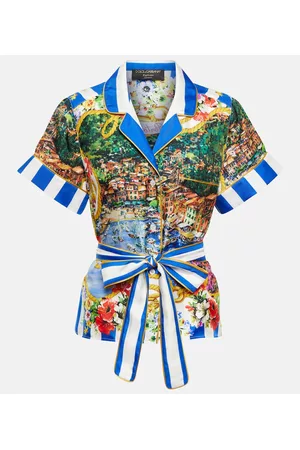 Dolce & Gabbana Women Shirts - Portofino printed belted silk shirt