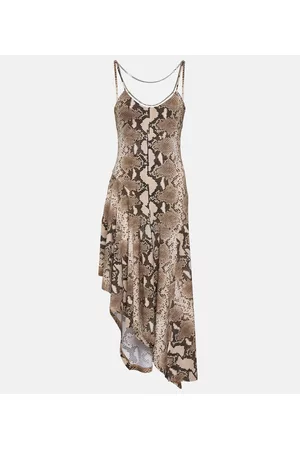 Stella McCartney Women Asymmetrical Dresses - Snake-effect asymmetrical midi dress