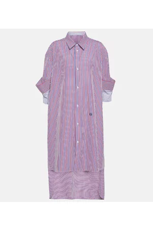 Loewe Women Midi Dresses - Striped cotton shirt midi dress