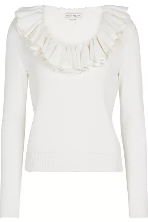 Alexander McQueen Women Blouses - Ruffled wool and cotton sweater