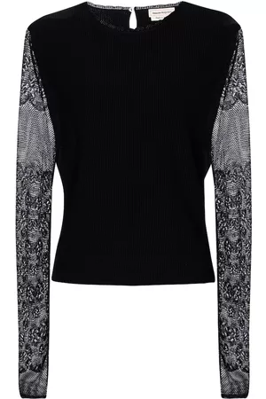 Alexander McQueen Women Lace-up Tops - Lace knit sweater
