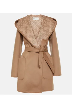 Monogram Jacquard Wool Coat in Brown - Tory Burch