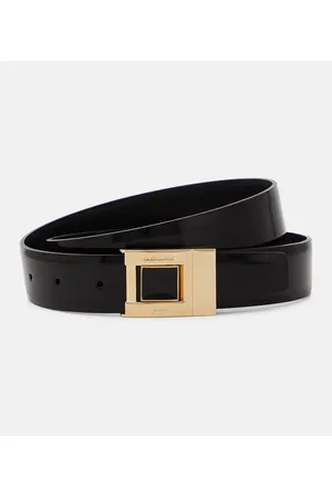 Saint Laurent Monogram Square-buckle Belt In Nude