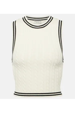 Y.A.S cotton blend cable knit tank top in cream