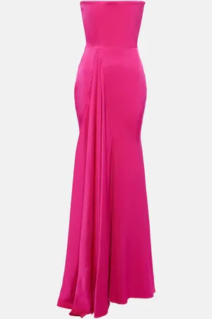 Strapless draped satin-crepe gown