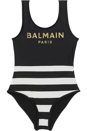 Balmain Kids logo tape colour block swim shorts - Black