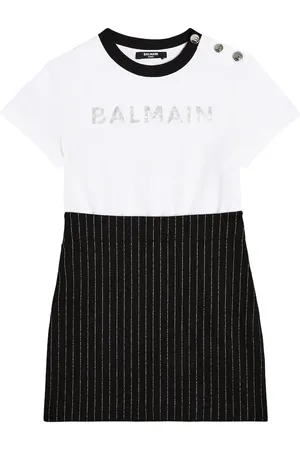 Balmain Kids logo-print tulle dress - Black