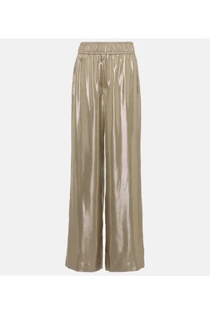 80s PALAZZO PANTS / Slouchy Gold SILK Satin Wide Leg Trousers