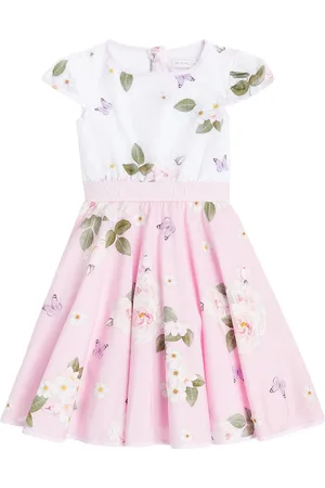 Monnalisa Doroty floral-appliqué flared dress - Pink