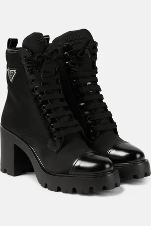 Prada Leather-trimmed lace-up boots