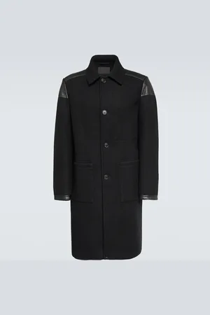 Prada Leather-trimmed wool-blend coat