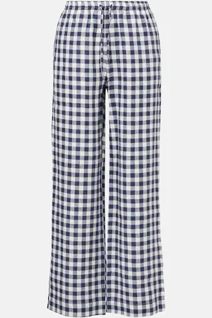 ASCENO Aurelia gingham linen wide-leg pants