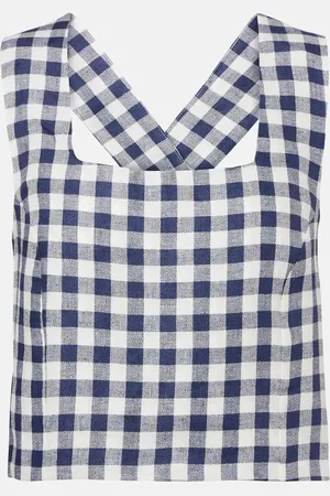 ASCENO Cozumel gingham linen crop top