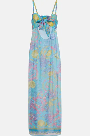 VERSACE Printed cutout semi-sheer maxi dress