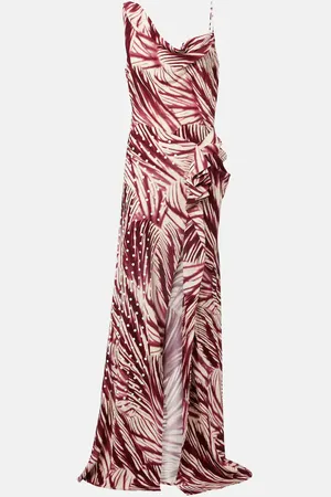 DRIES VAN NOTEN Printed draped crÃªpe gown