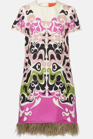La DoubleJ Mini Swing feather-trimmed silk minidress