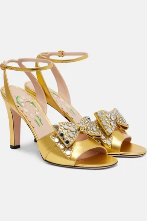 VALENTINO GARAVANI Bowow 95 embellished metallic leather sandals