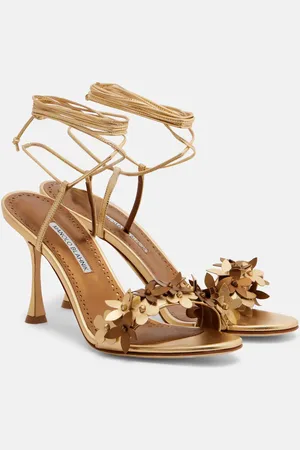 Manolo Blahnik Anista floral-appliquÃ© leather sandals