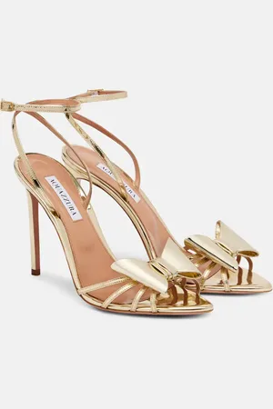 Aquazzura Black Tie 105 mirrored faux leather sandals