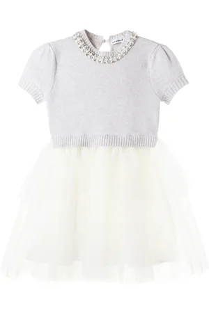 Self-Portrait Embellished knitted tulle dress
