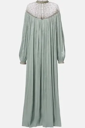 Costarellos Ellima embellished plissÃ© georgette gown