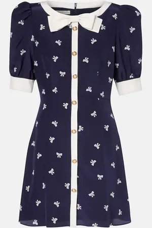 Alessandra Rich Bow-detail polka-dot silk minidress