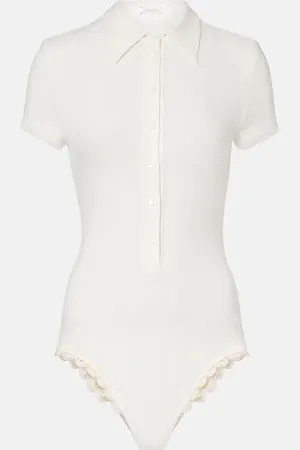 MAGDA BUTRYM Crochet-trimmed cotton-blend bodysuit