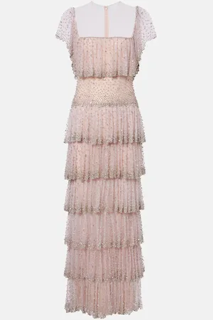 Costarellos Crystal-embellished tiered gown
