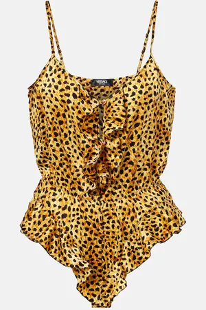 VERSACE Leopard-print silk satin bodysuit