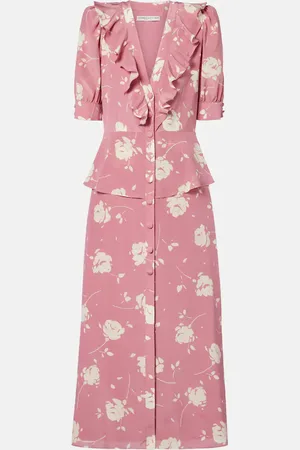 Alessandra Rich Floral ruffled silk midi dress