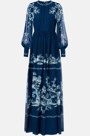Erdem Floral ruched silk gown
