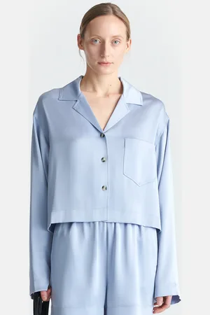 Nanushka Vally - Cropped Slip Satin Shirt - Ice